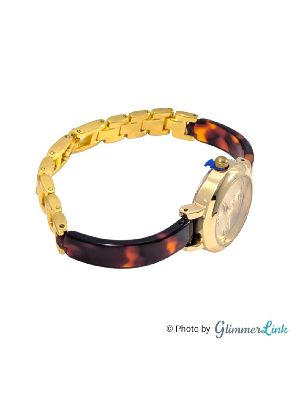 Vintage Novella Bracelet Watch Brown Resin Gold Tone Quartz 6 1/2" - Picture 3 of 12